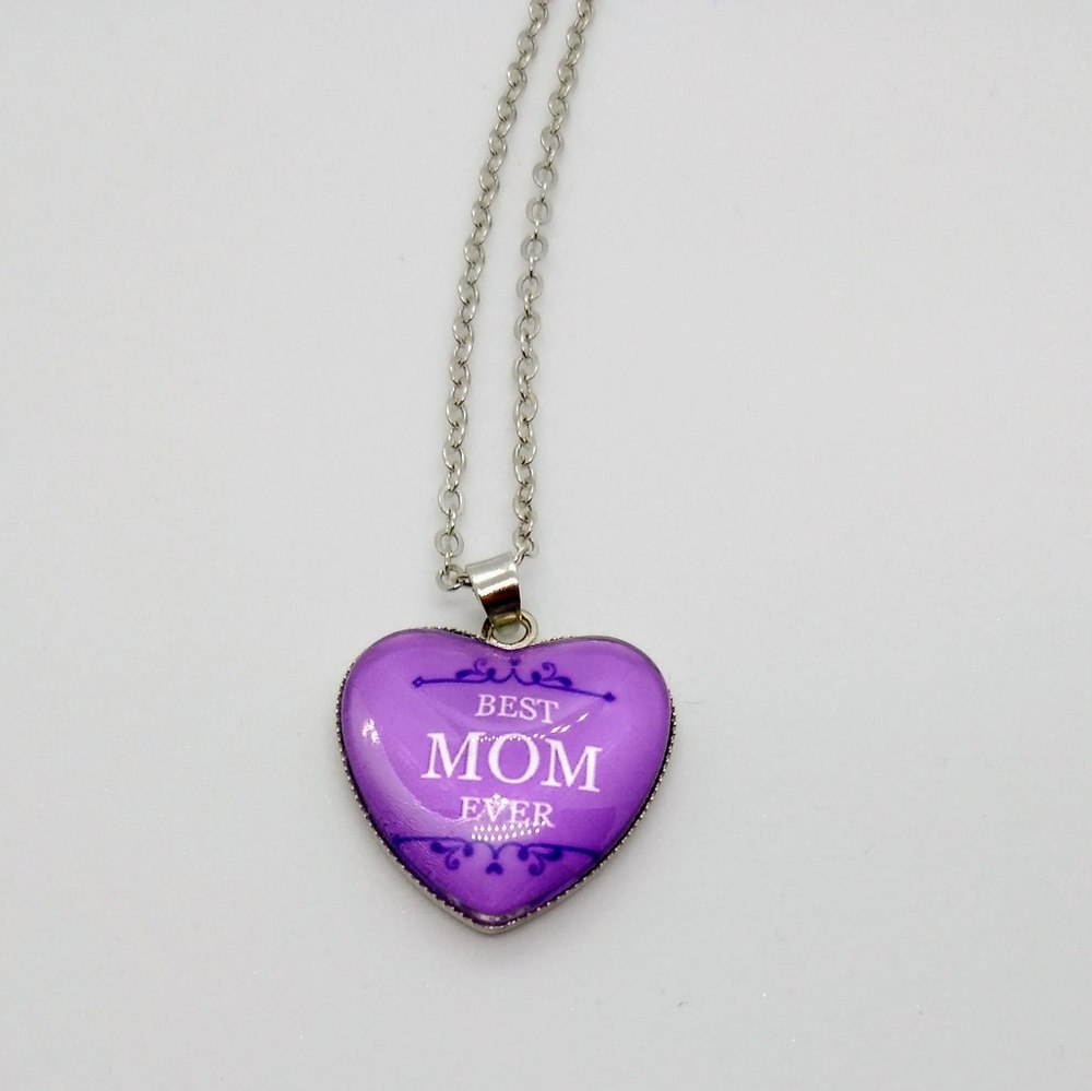 New Purple Heart BEST MOM EVER Pendant Silver